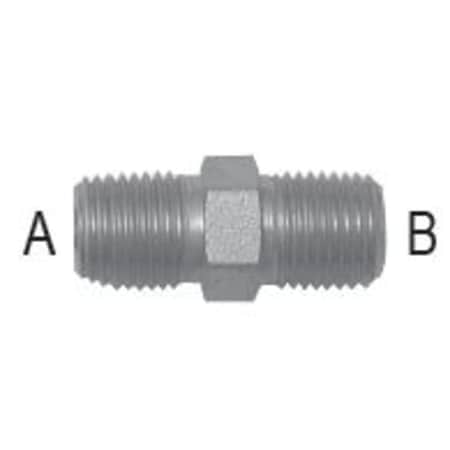 Male To Male Pipe Hex Nipple: 1/2-14 A, 3/8-18 B